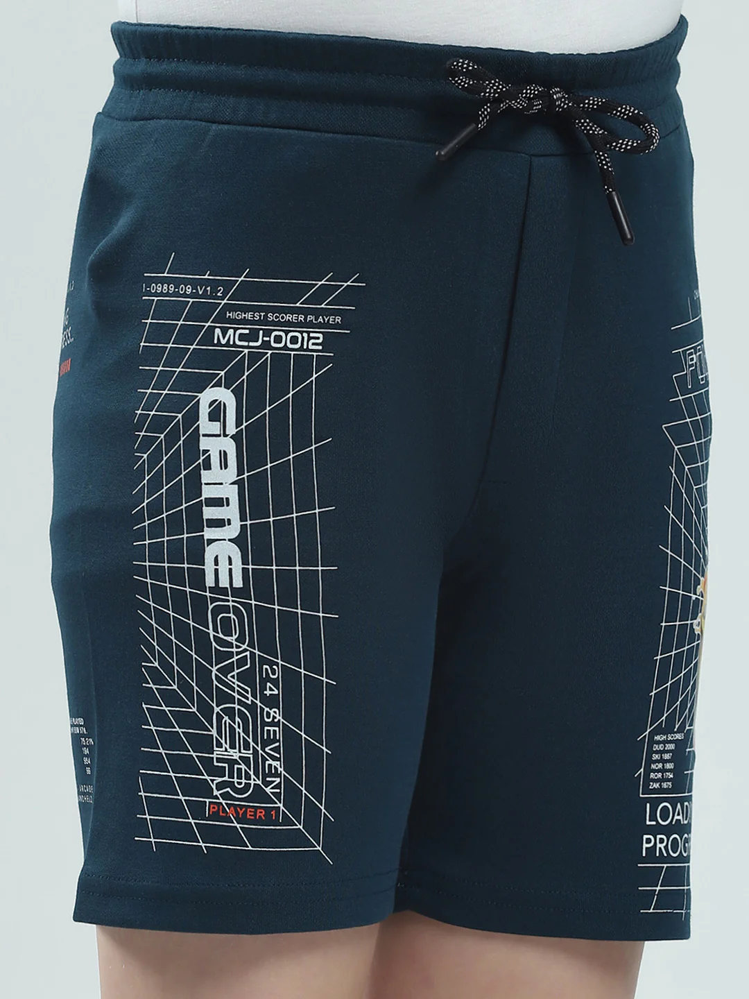 Boys Teal Blue Printed Regular Fit Bermuda - Image 6