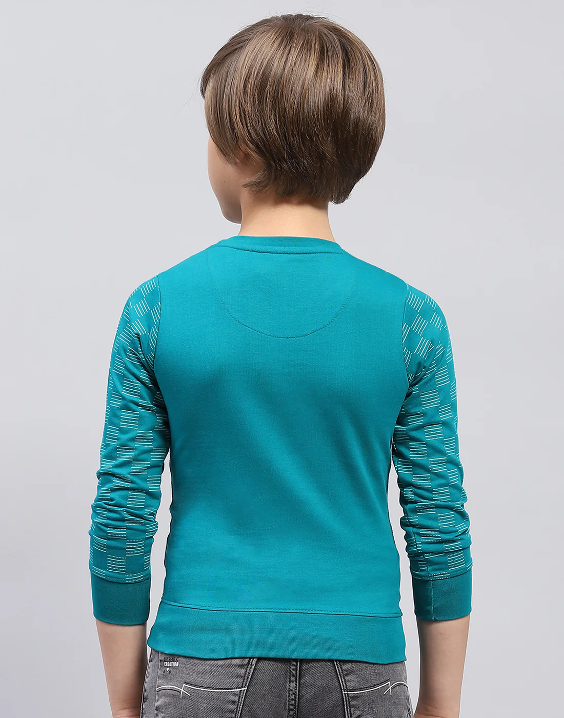 Boys Teal Blue Printed Round Neck Full Sleeve Sweatshirt - Image 5
