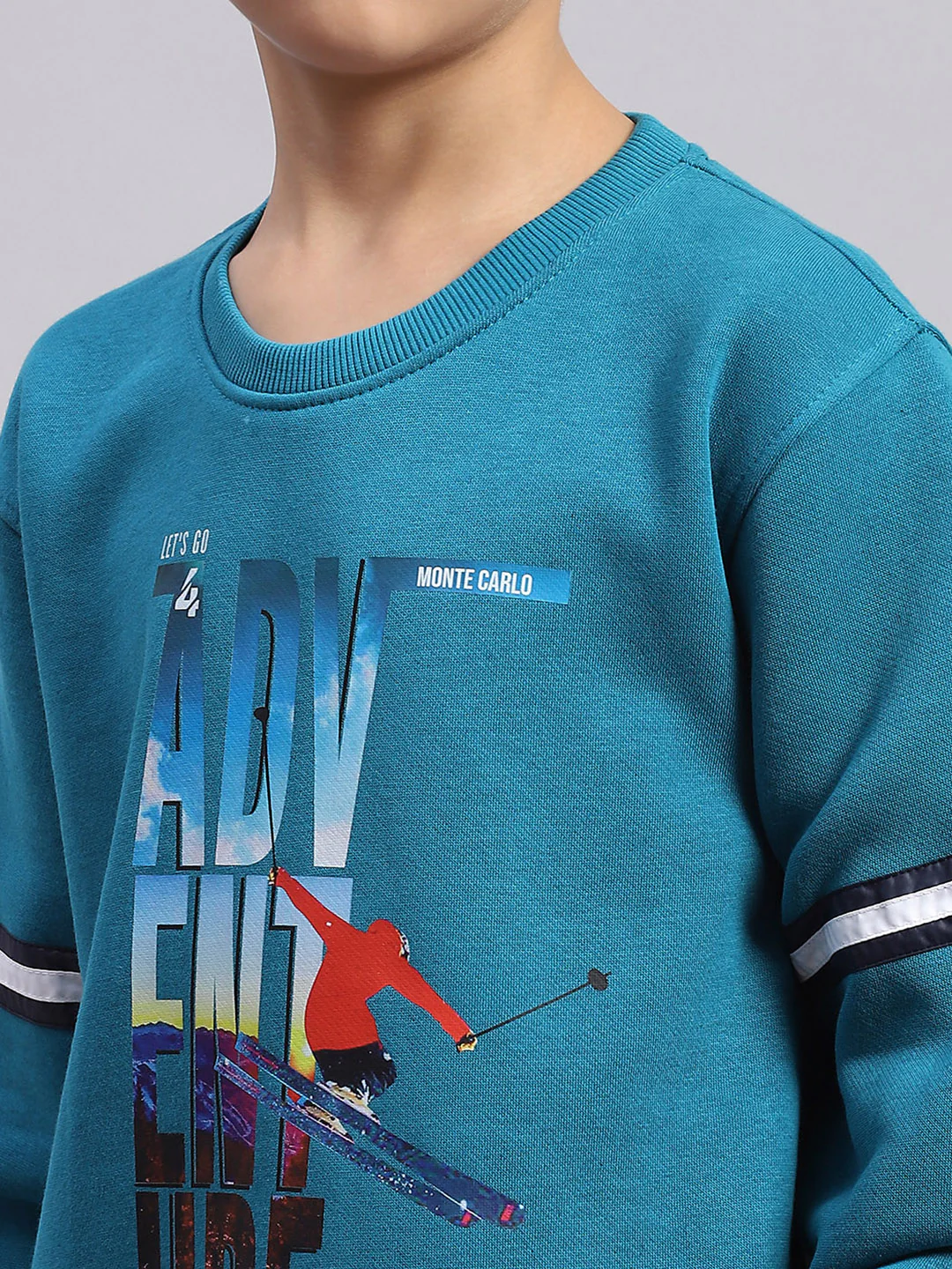 Boys Teal Blue Printed Round Neck Full Sleeve Sweatshirt - Image 7