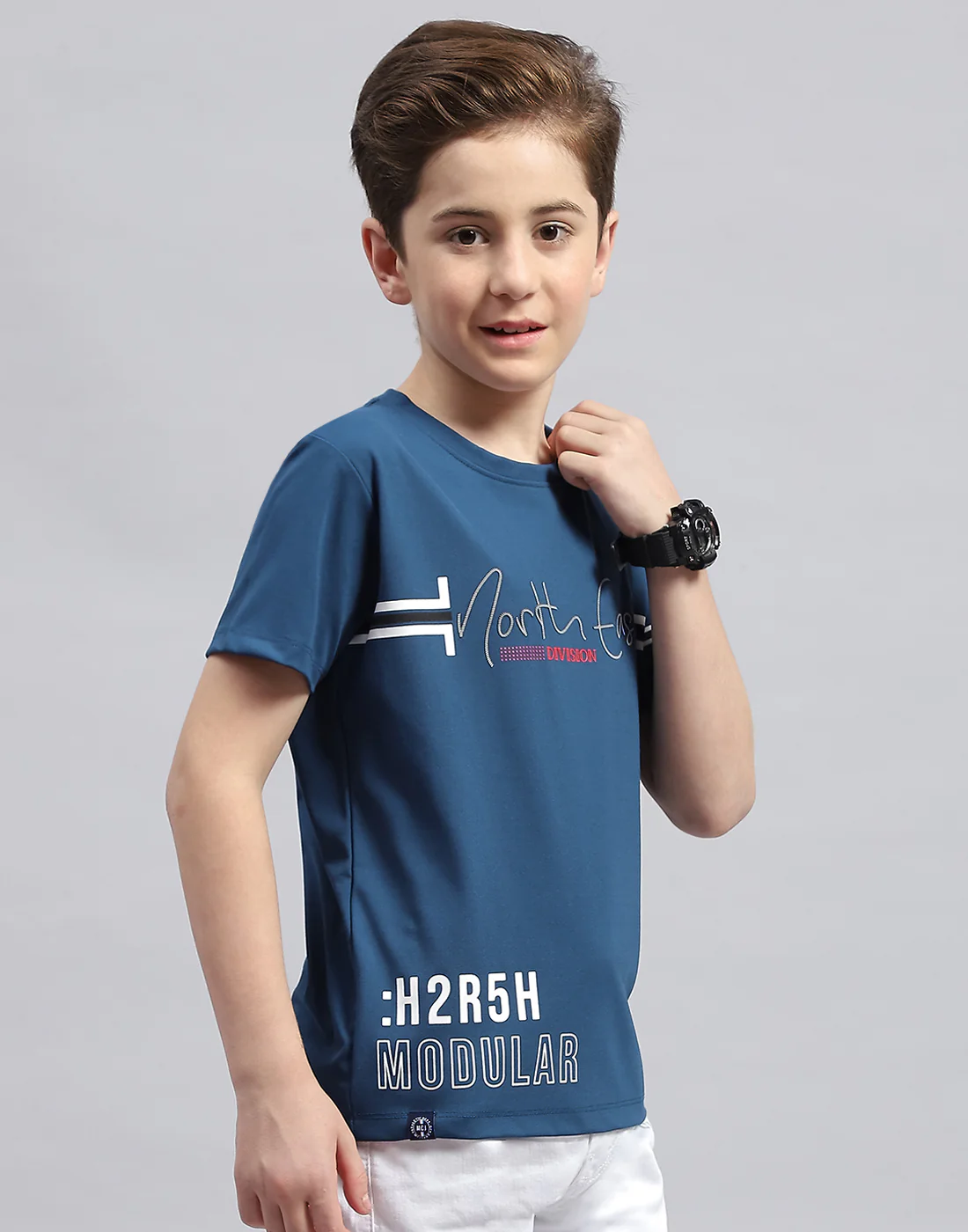 Boys Teal Blue Printed Round Neck Half Sleeve T-Shirt - Image 4
