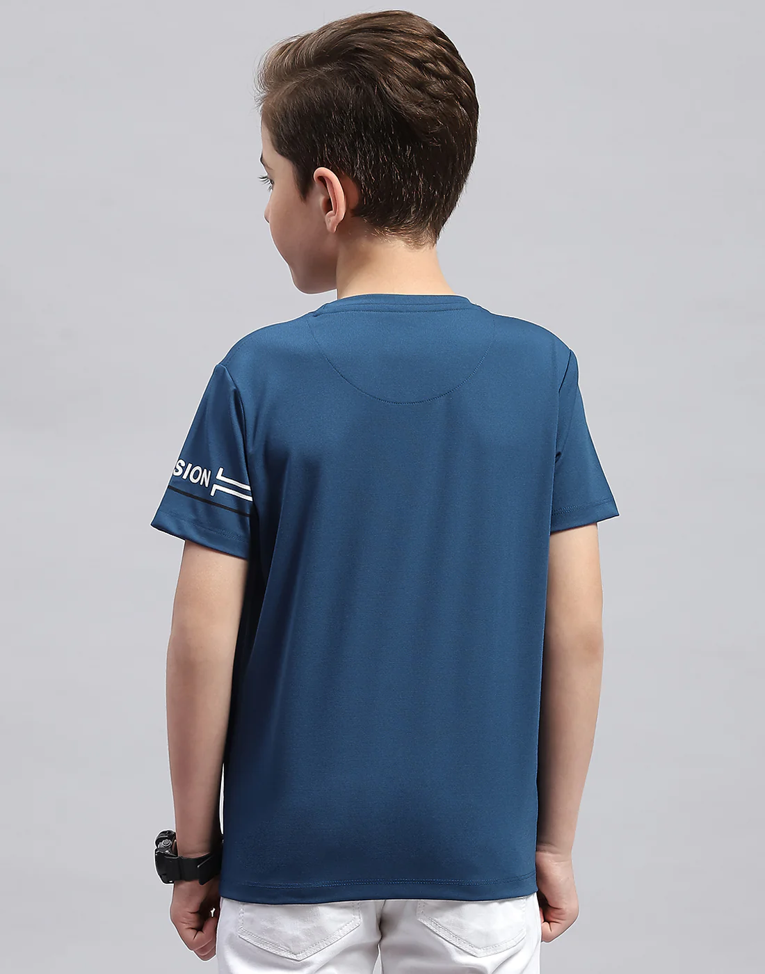 Boys Teal Blue Printed Round Neck Half Sleeve T-Shirt - Image 5