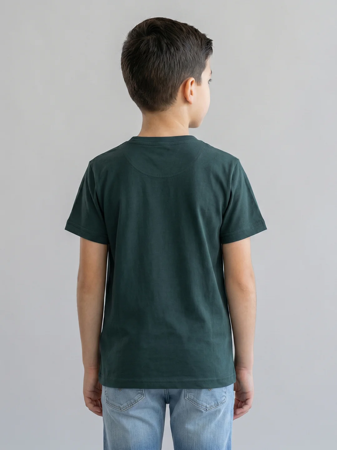 Boys Teal Blue Printed Round Neck Half Sleeve T-Shirt - Image 4