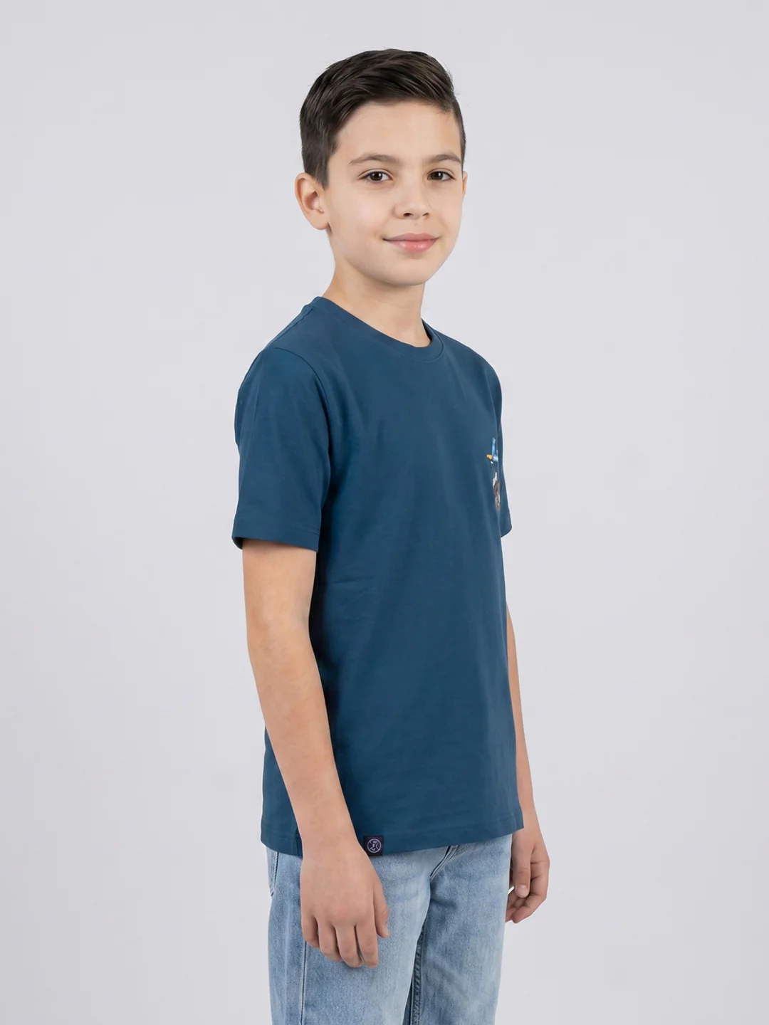 Boys Teal Blue Printed Round Neck Half Sleeve T-Shirt - Image 2