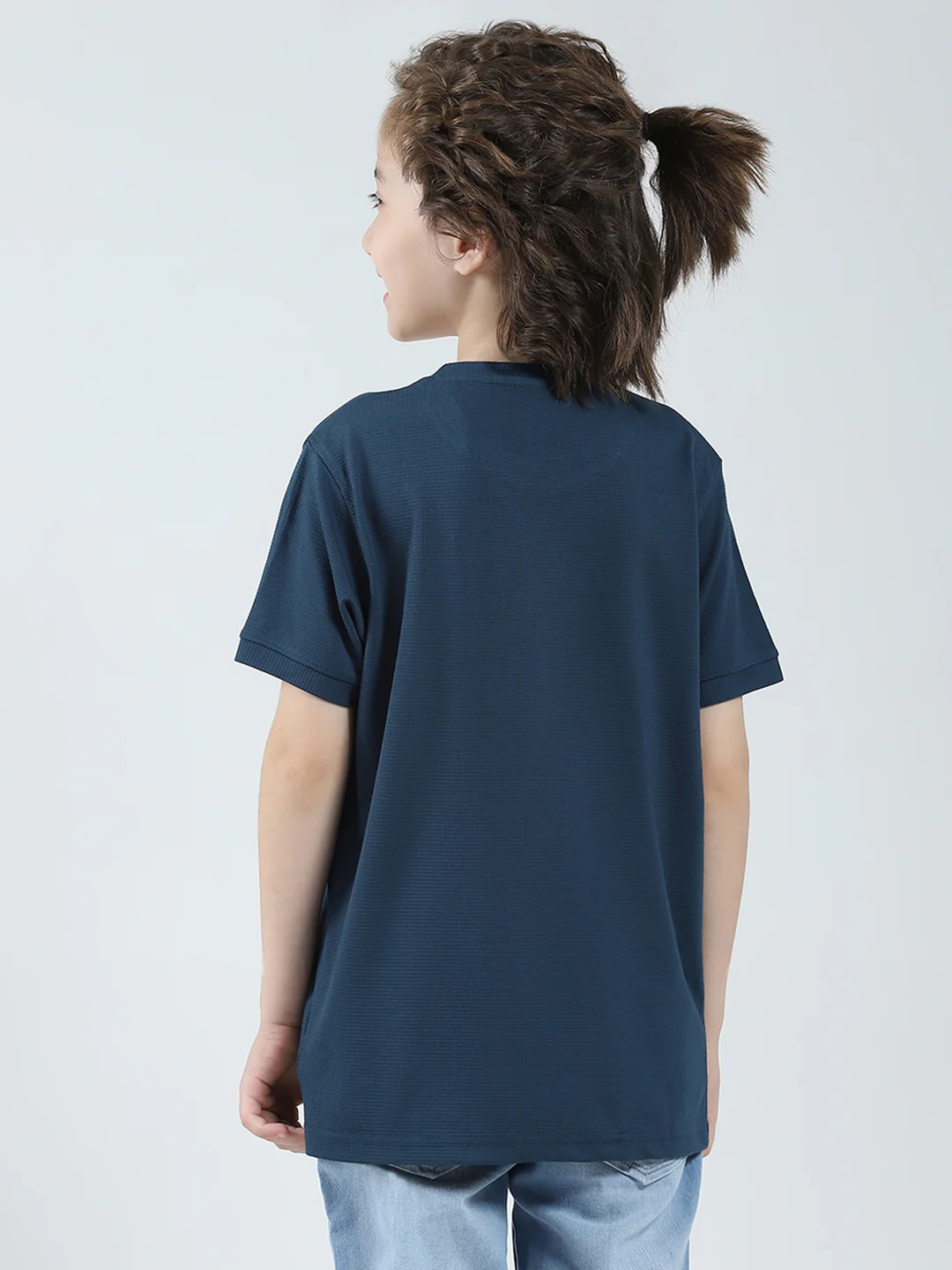 Boys Teal Blue Printed Round Neck Half Sleeve T-Shirt - Image 5