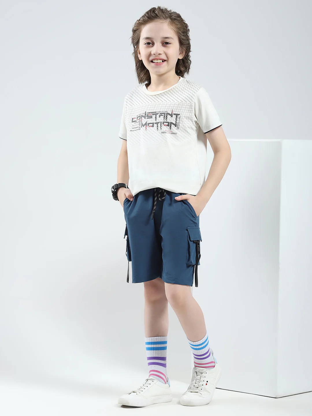Boys Teal Blue Solid Regular Fit Bermuda - Image 2