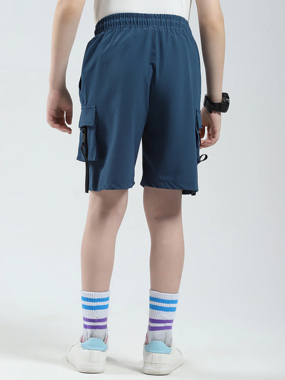 Boys Teal Blue Solid Regular Fit Bermuda - Image 5