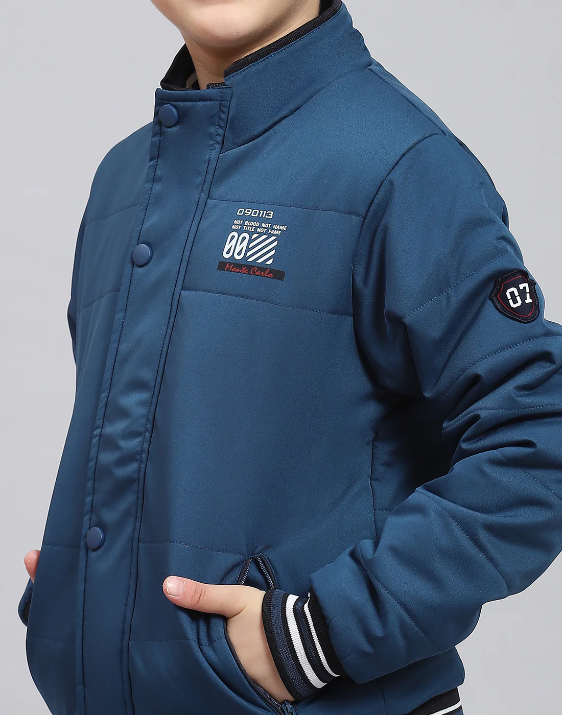 Boys Teal Blue Solid Stand Collar Full Sleeve Boys Jacket - Image 6