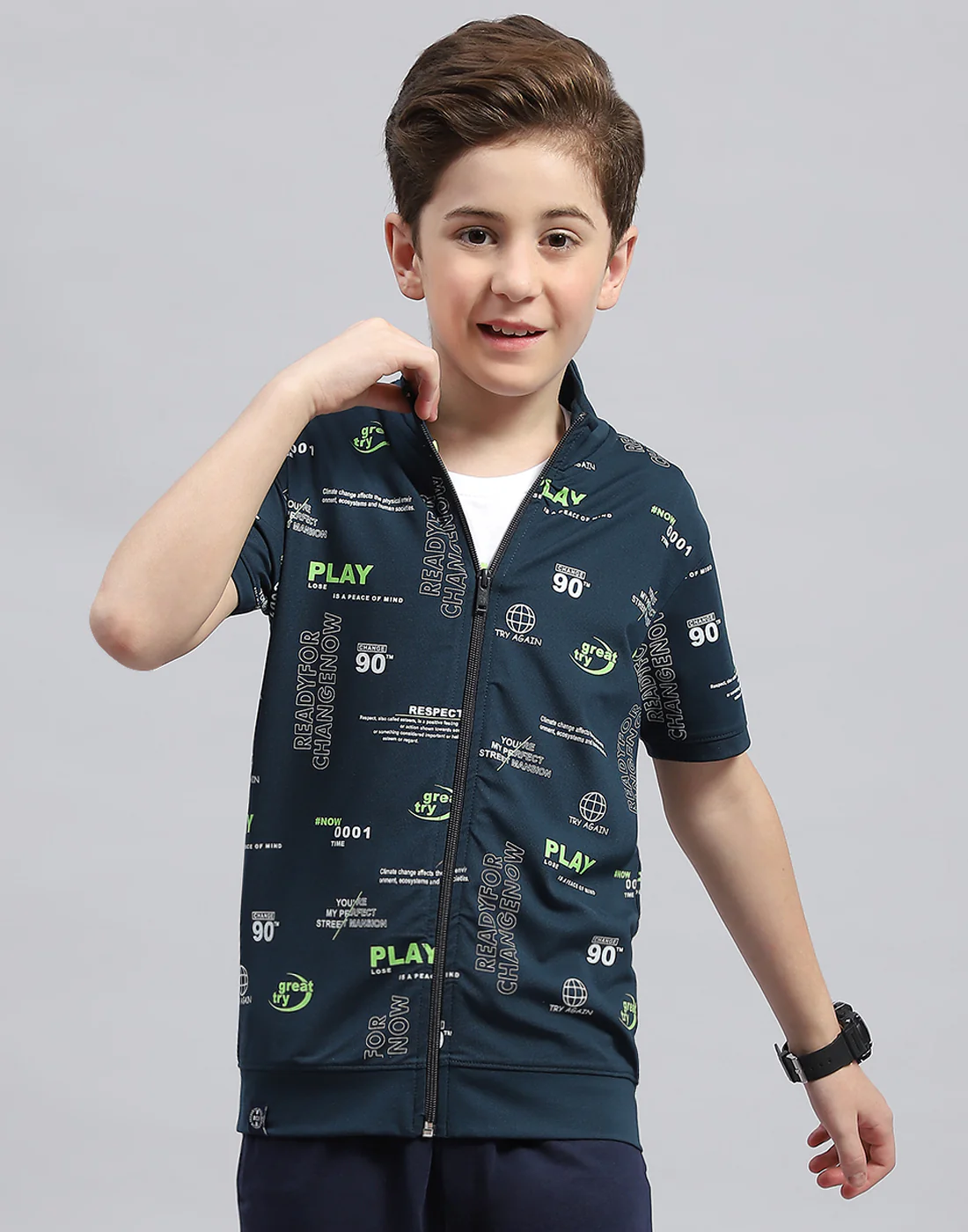 Boys Teal Blue & White Printed Round Neck Half Sleeve T-Shirt (Pack of 2) - Image 2