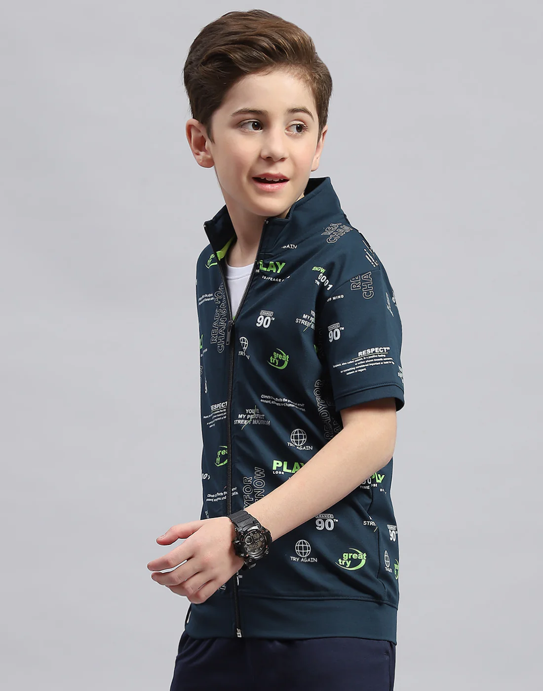 Boys Teal Blue & White Printed Round Neck Half Sleeve T-Shirt (Pack of 2) - Image 3