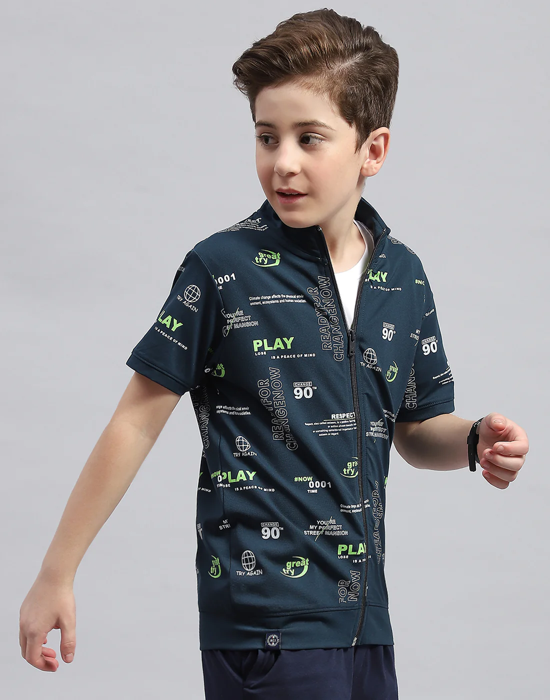 Boys Teal Blue & White Printed Round Neck Half Sleeve T-Shirt (Pack of 2) - Image 4
