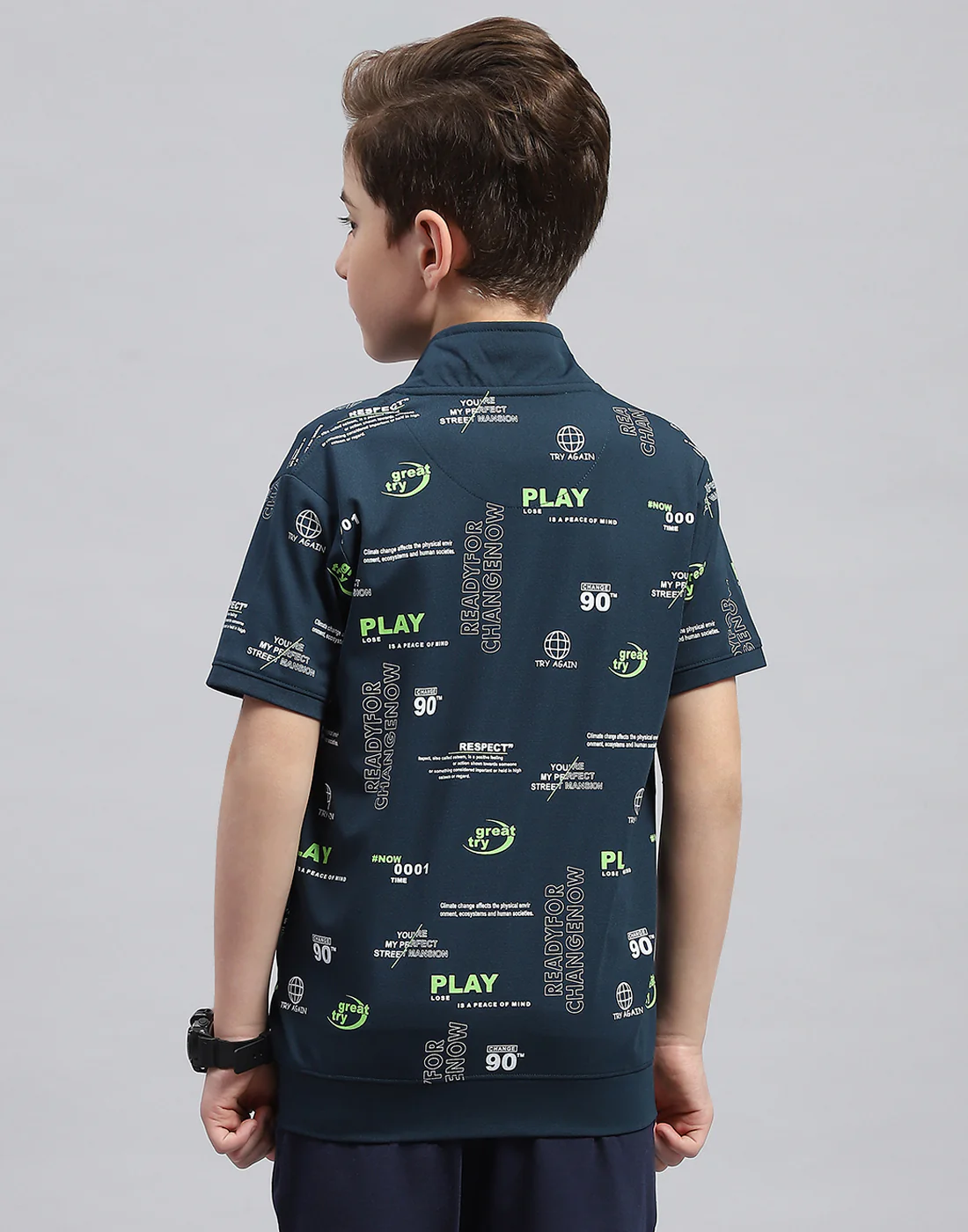 Boys Teal Blue & White Printed Round Neck Half Sleeve T-Shirt (Pack of 2) - Image 5