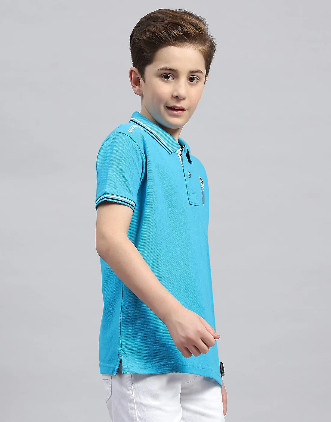 Boys Turquoise Blue Printed Polo Collar Half Sleeve T-Shirt - Image 4