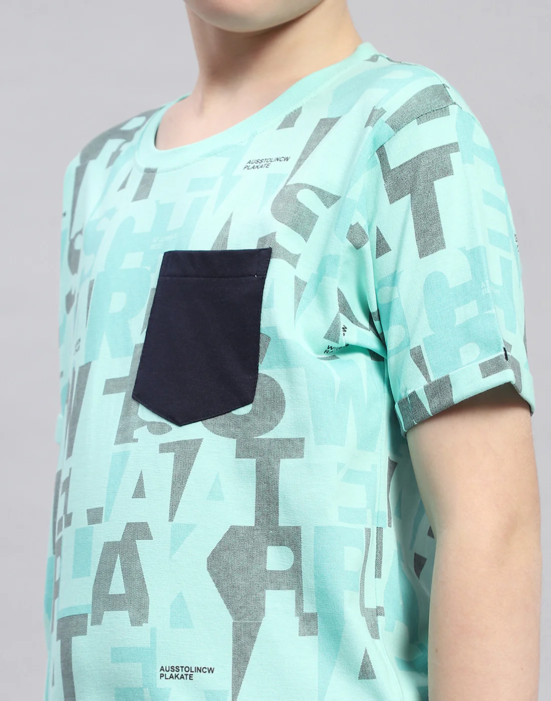 Boys Turquoise Blue Printed Round Neck Half Sleeve T-Shirt - Image 7
