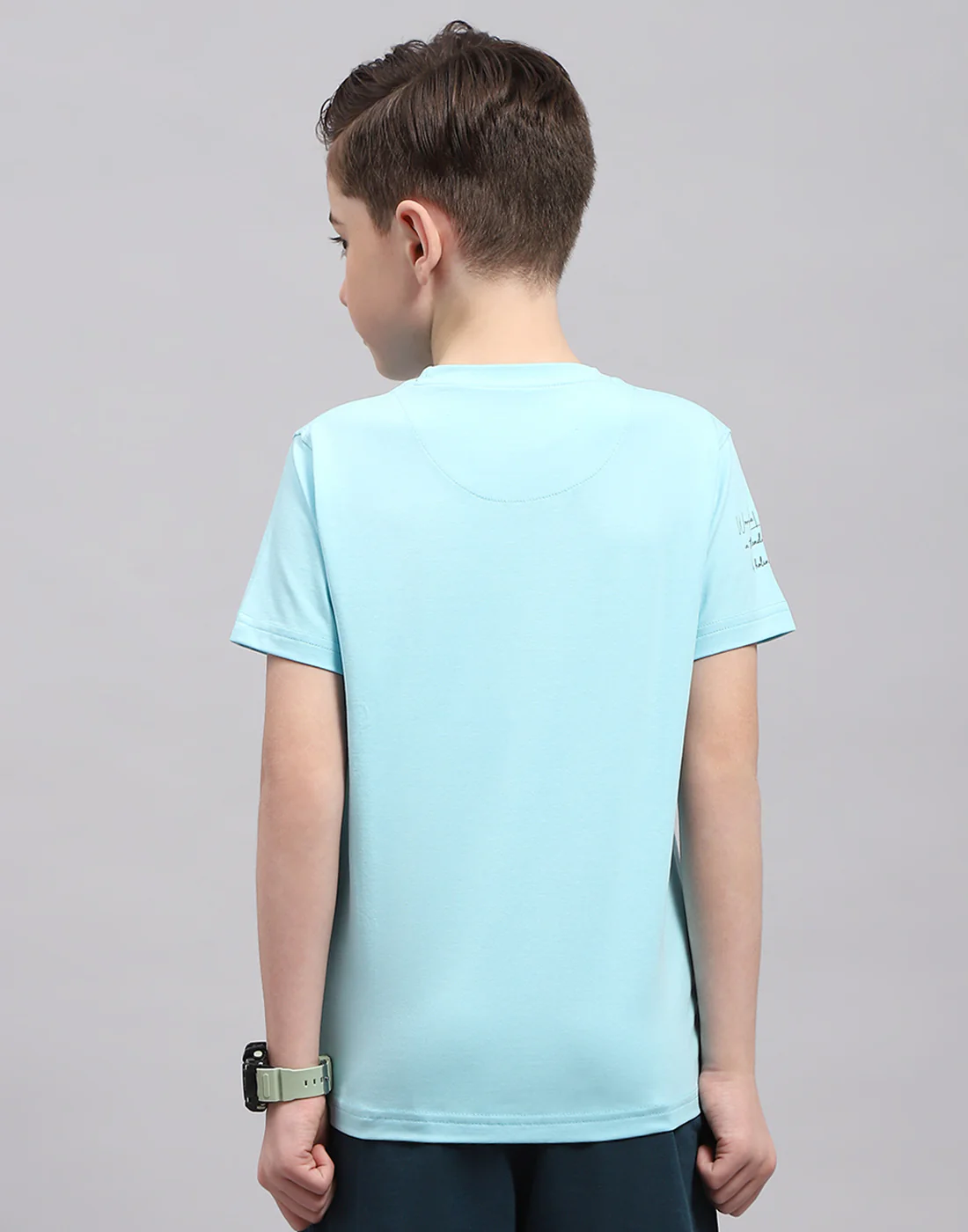 Boys Turquoise Blue Printed Round Neck Half Sleeve T-Shirt - Image 5