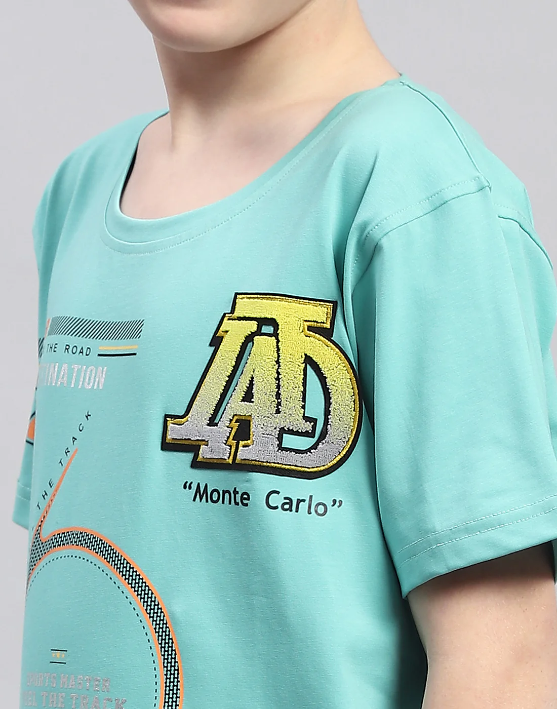 Boys Turquoise Blue Printed Round Neck Half Sleeve T-Shirt - Image 7