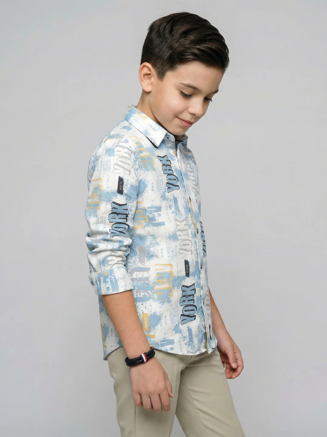 Boys White & Blue Printed Collar Full Sleeve Shirt - Image 3