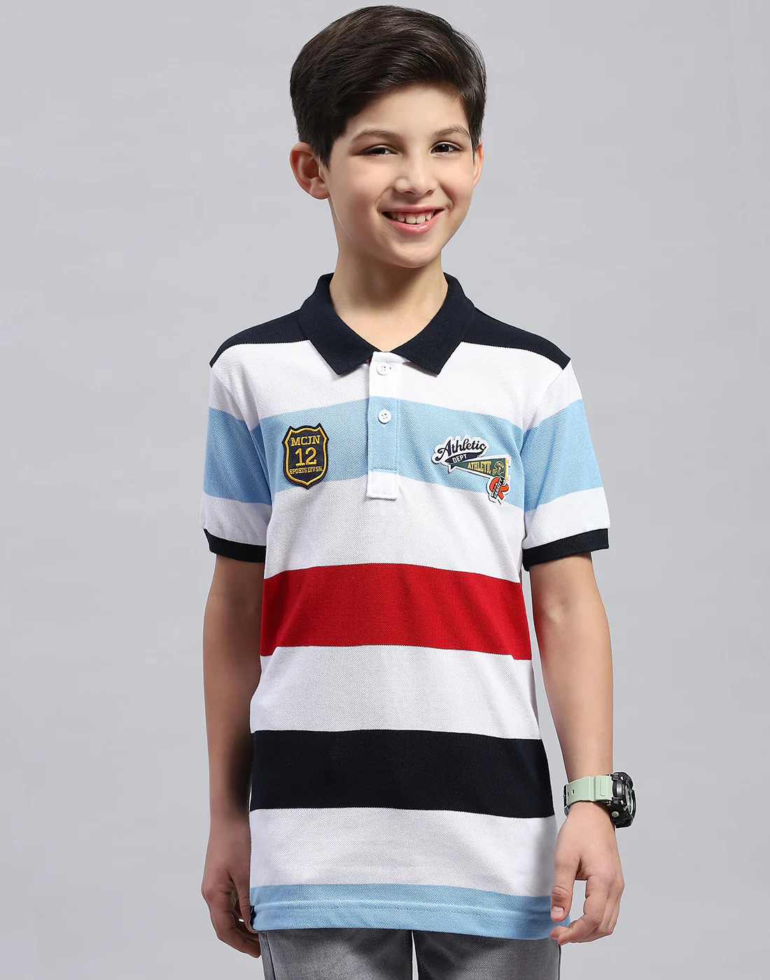 Boys White & Blue Printed Collar Half Sleeve T-Shirt - Image 2