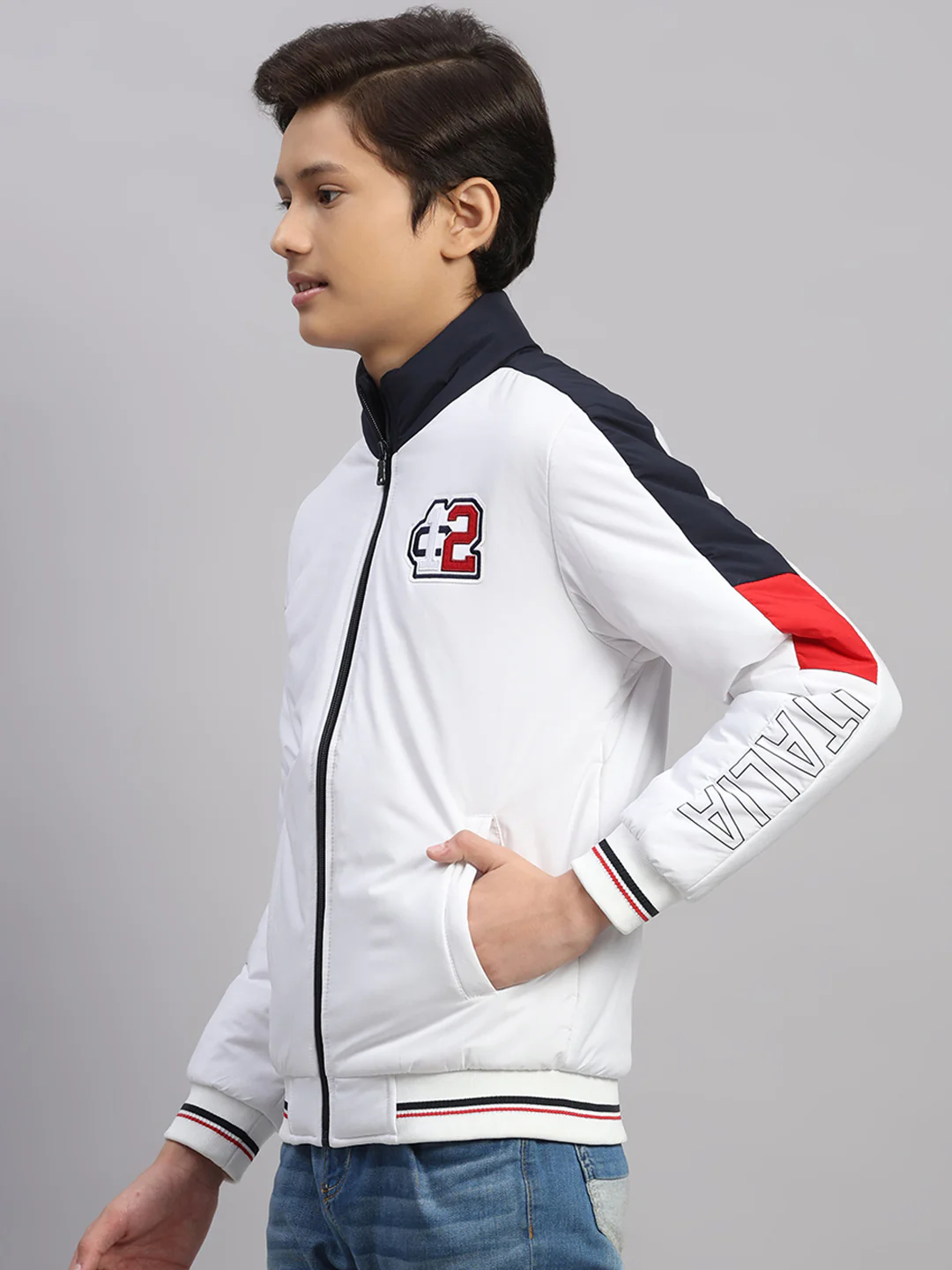 Boys White Embroidered Collar Full Sleeve Jacket - Image 3