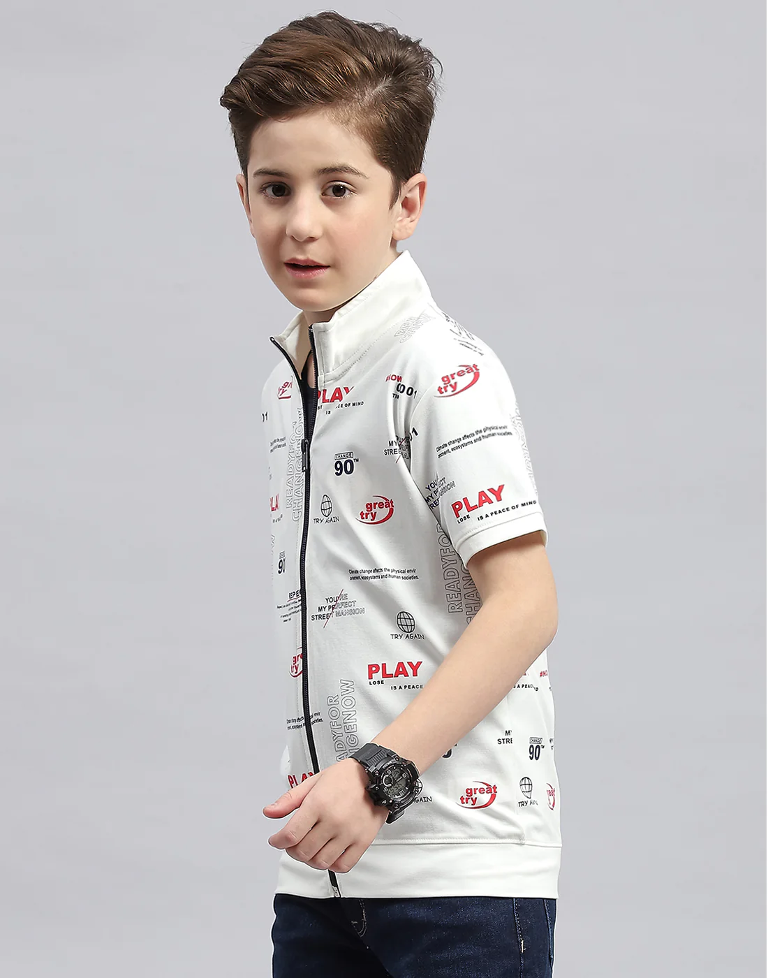 Boys White & Navy Blue Printed Round Neck Half Sleeve T-Shirt (Pack of 2) - Image 3