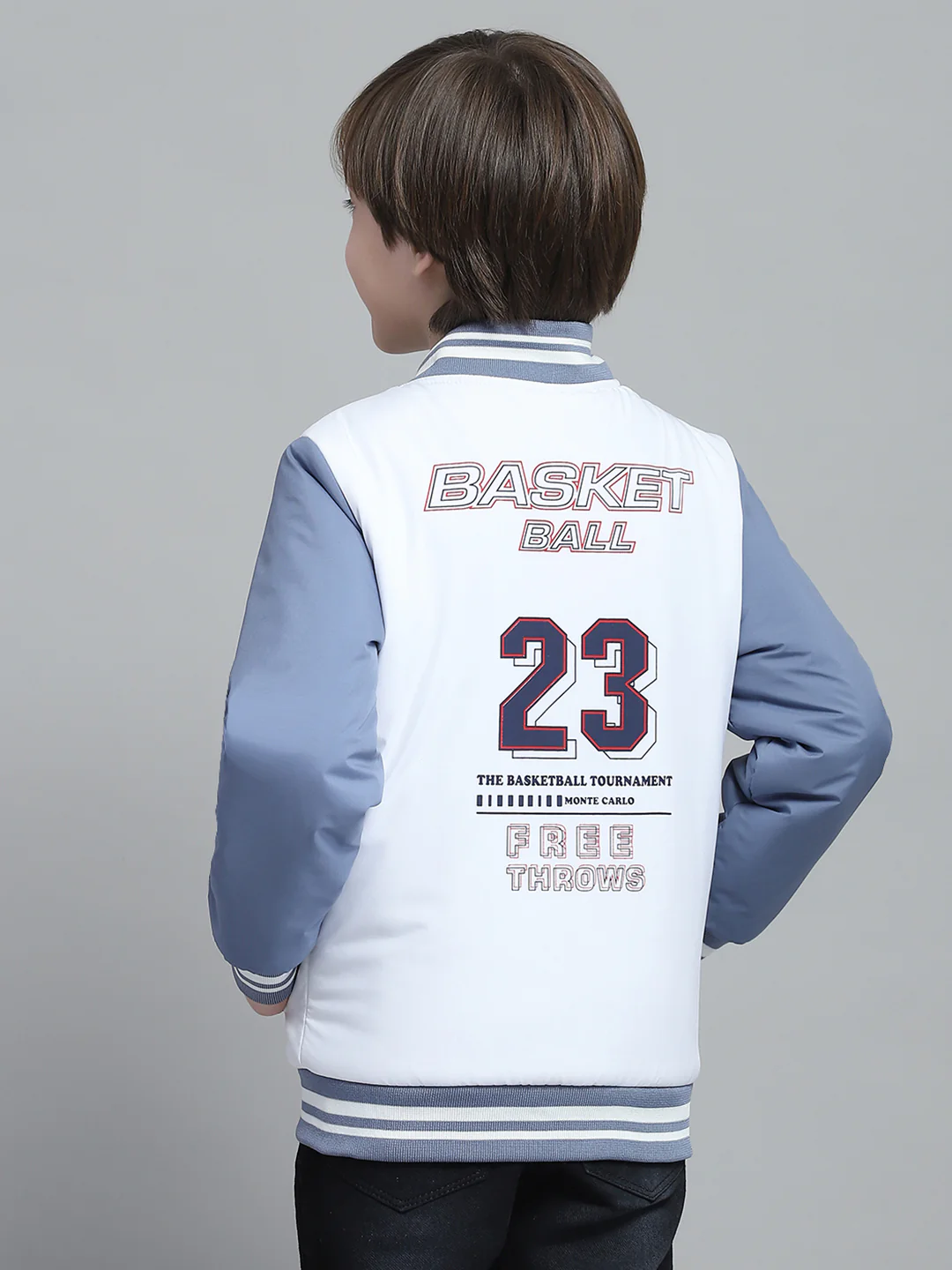 Boys White Printed Band Collar Full Sleeve Jacket - Image 4