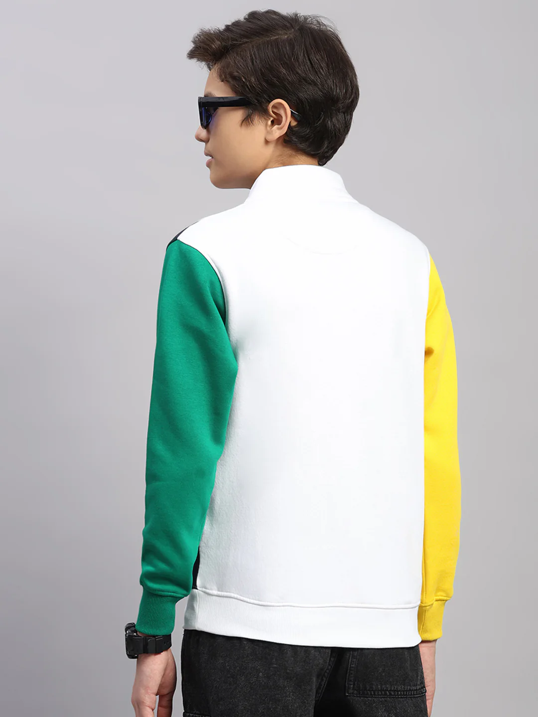 Boys White Printed Collar Full Sleeve Sweatshirt - Image 5
