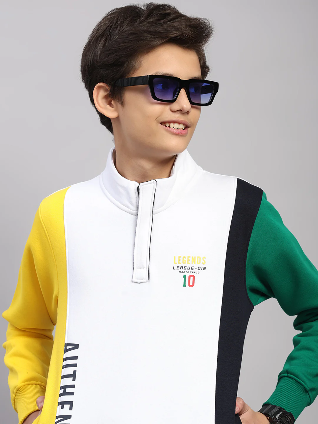 Boys White Printed Collar Full Sleeve Sweatshirt - Image 6
