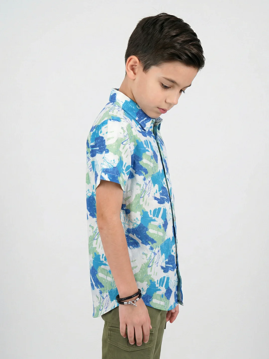 Boys White Printed Collar Half Sleeve Shirt - Image 3