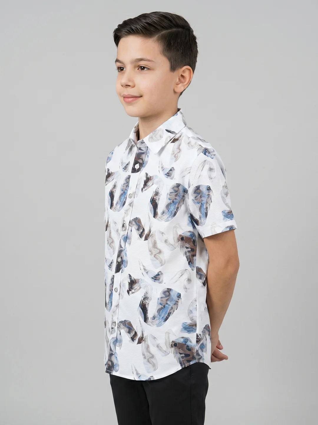 Boys White Printed Collar Half Sleeve Shirt - Image 3