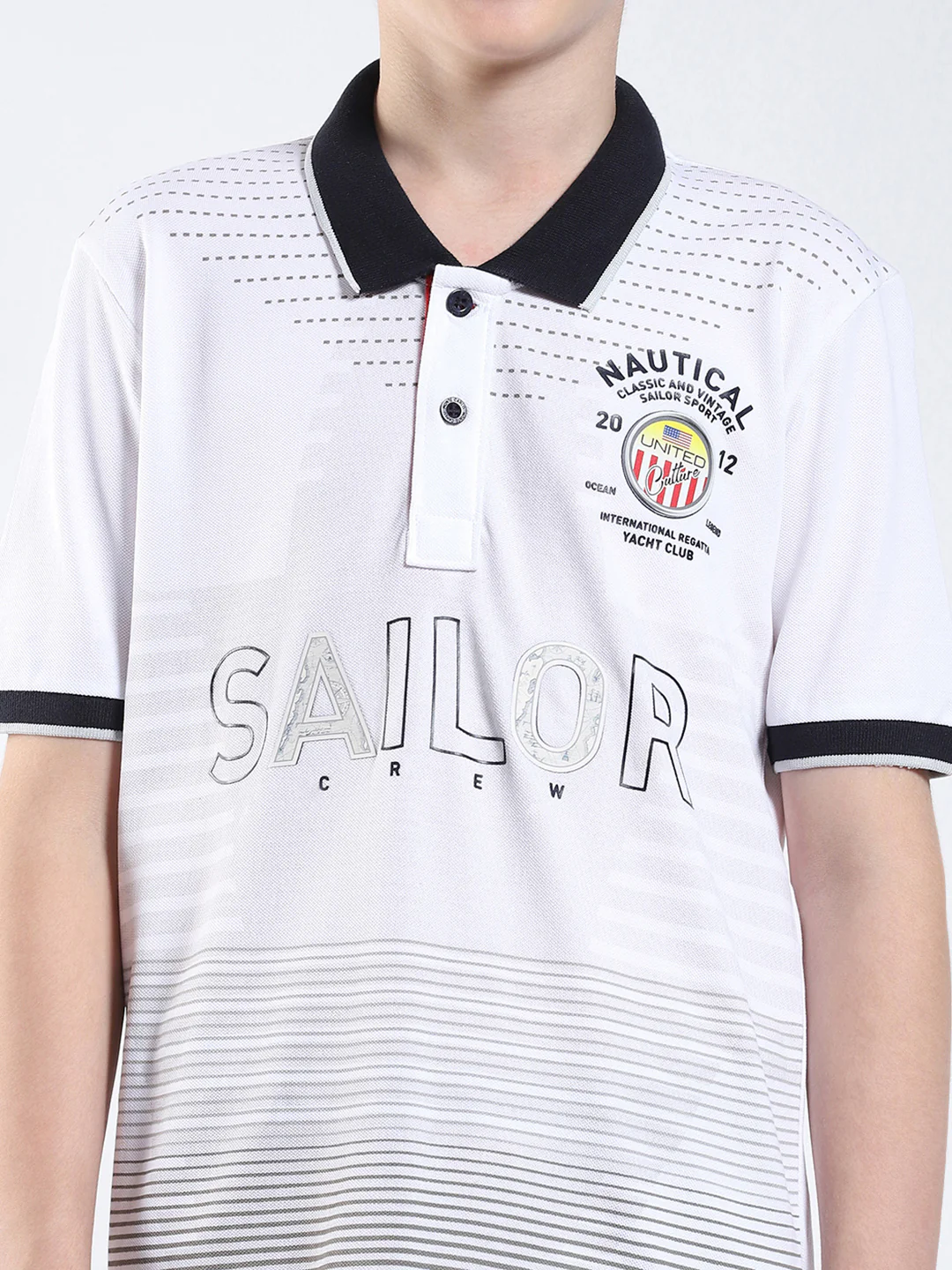 Boys White Printed Collar Half Sleeve T-Shirt - Image 6
