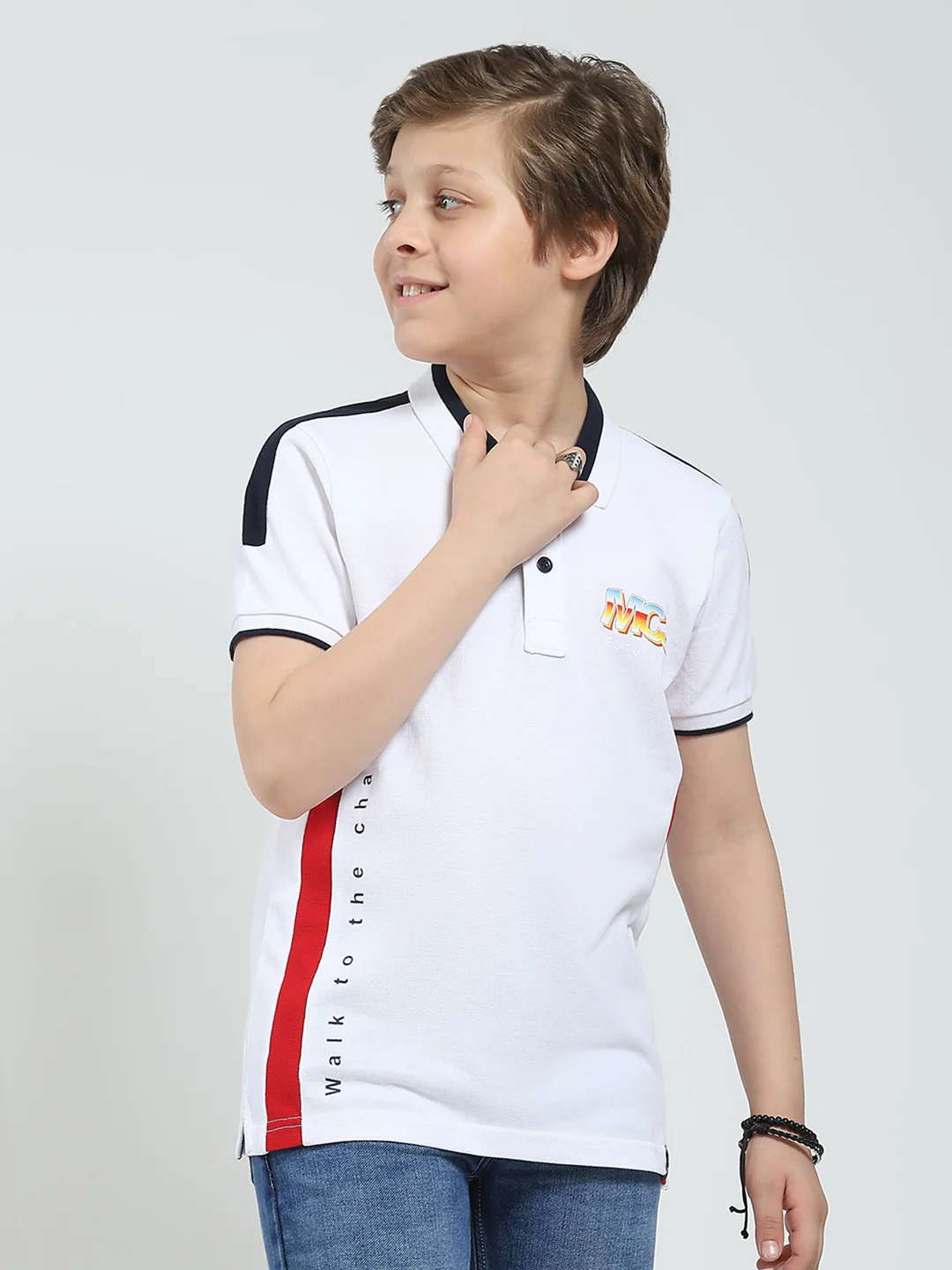 Boys White Printed Collar Half Sleeve T-Shirt - Image 4