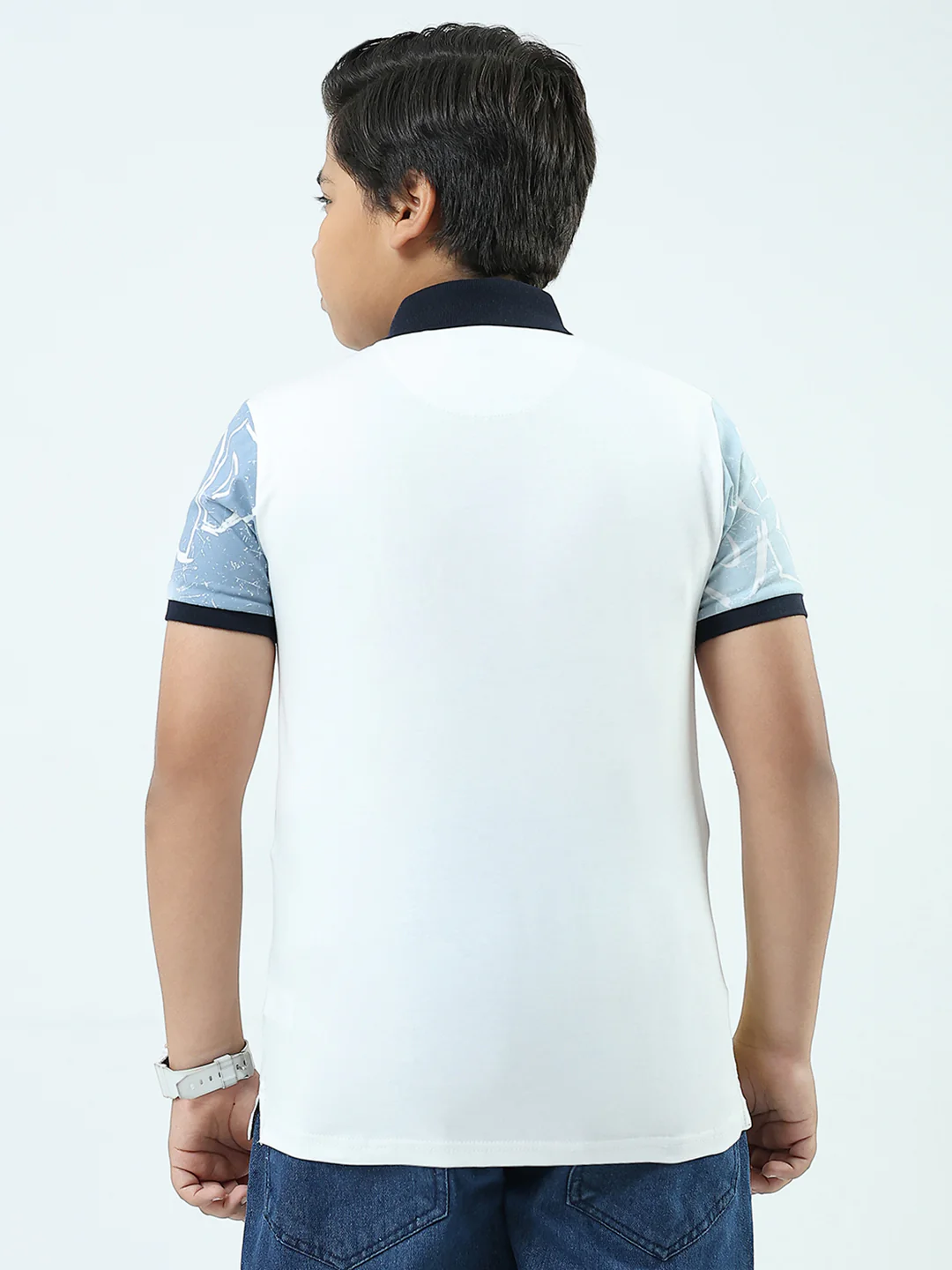 Boys White Printed Collar Half Sleeve T-Shirt - Image 5