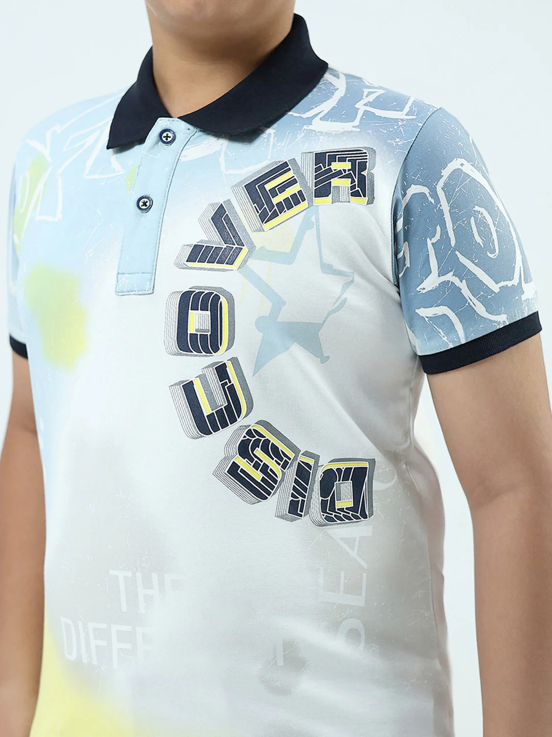 Boys White Printed Collar Half Sleeve T-Shirt - Image 6