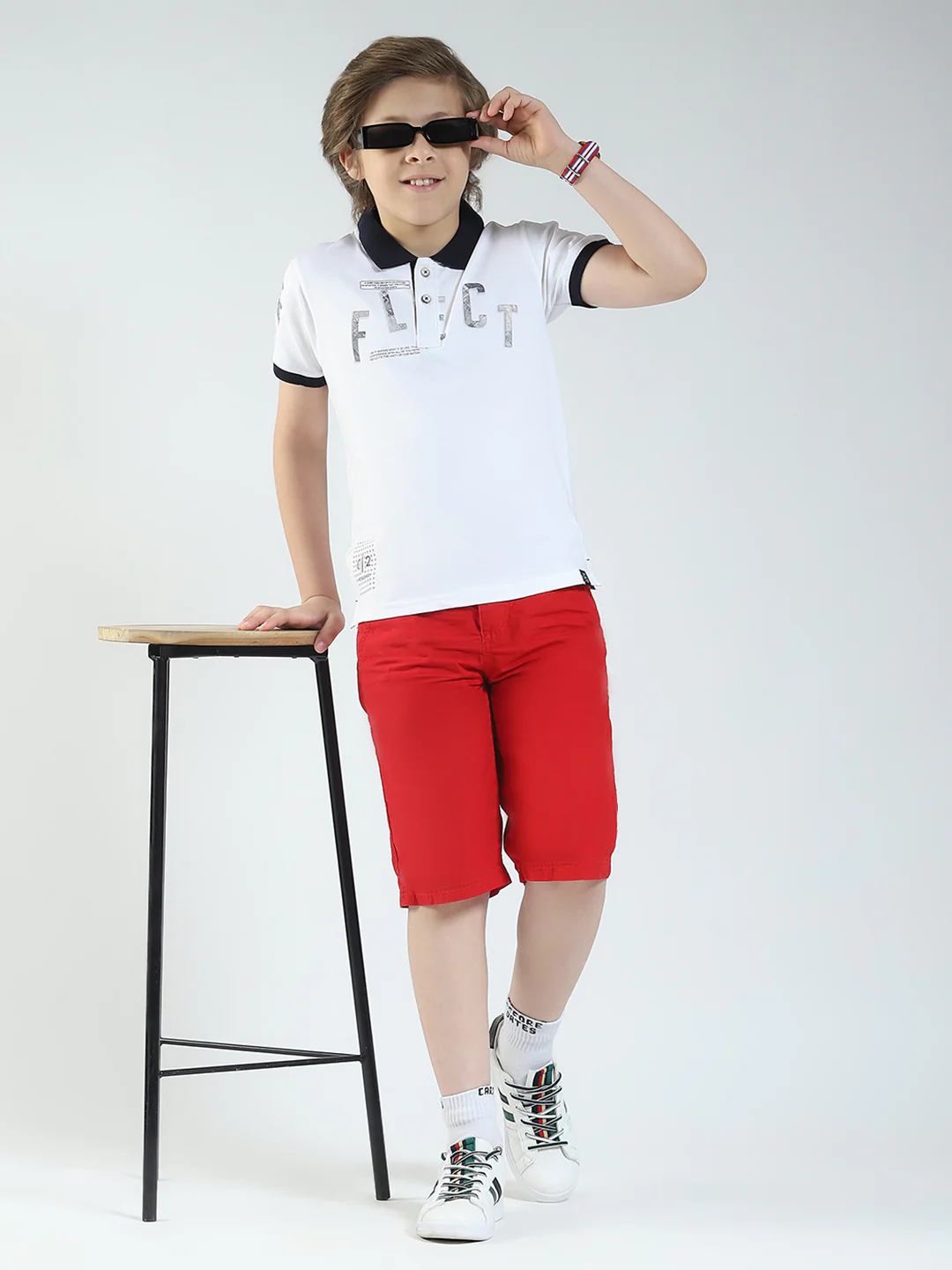 Boys White Printed Collar Half Sleeve T-Shirt - Image 2