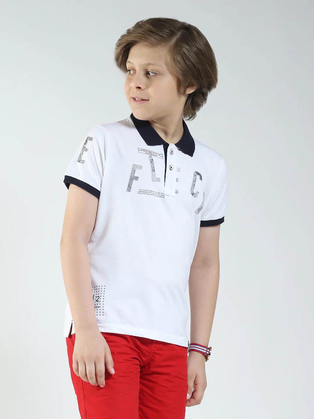Boys White Printed Collar Half Sleeve T-Shirt - Image 6