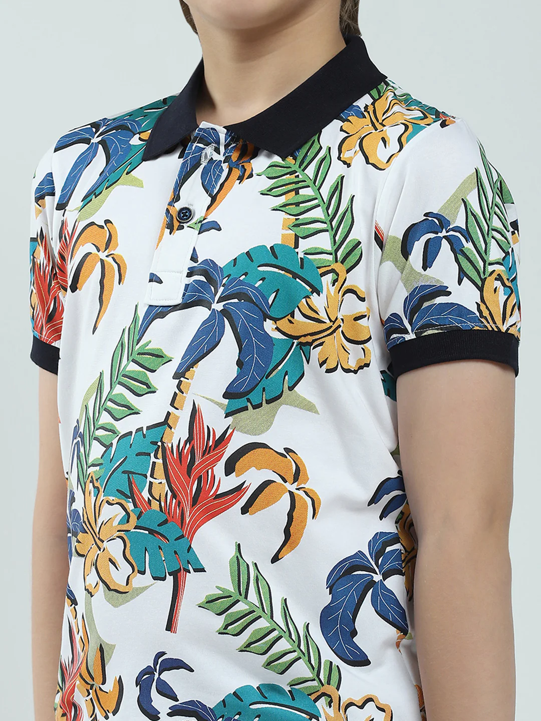Boys White Printed Collar Half Sleeve T-Shirt - Image 6