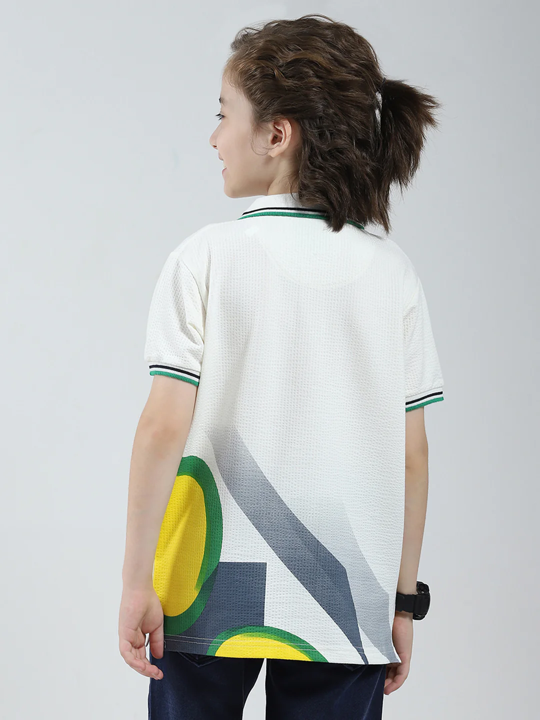 Boys White Printed Collar Half Sleeve T-Shirt - Image 5