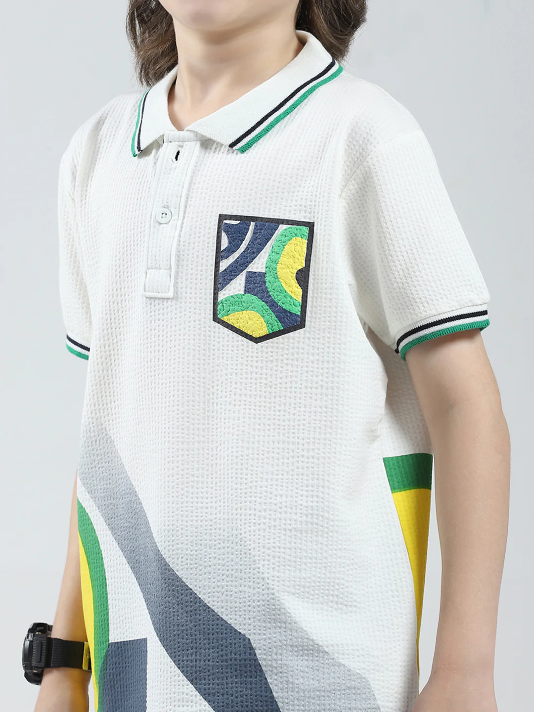 Boys White Printed Collar Half Sleeve T-Shirt - Image 6
