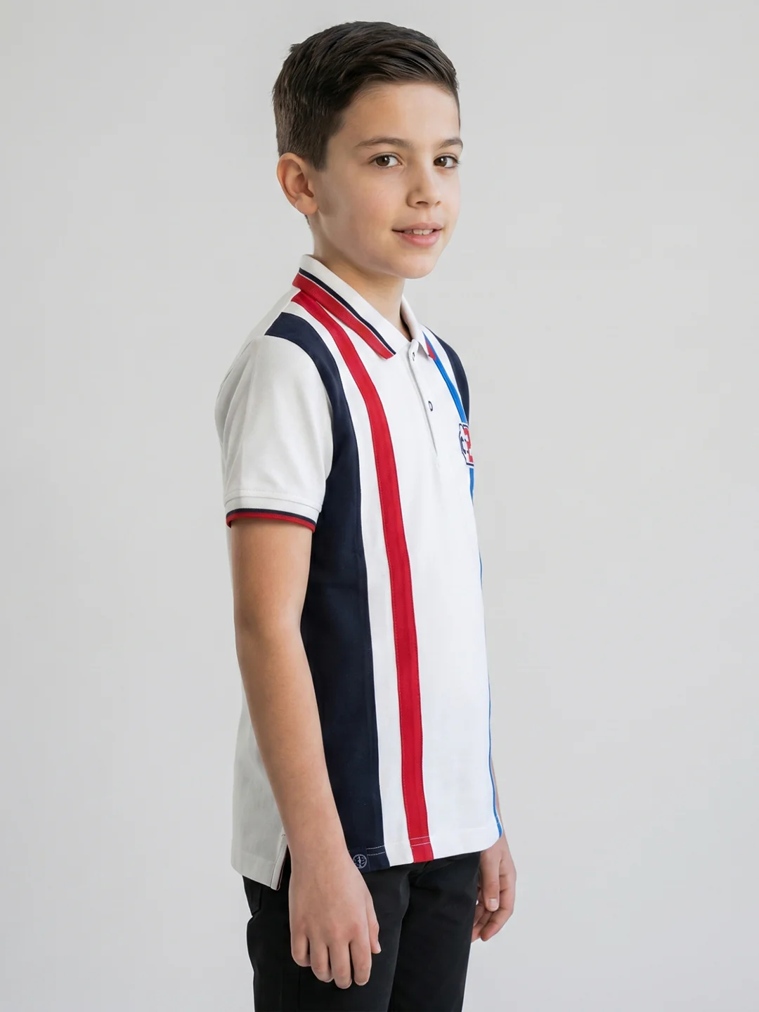 Boys White Printed Collar Half Sleeve T-Shirt - Image 2