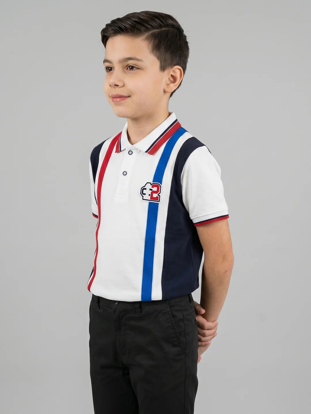 Boys White Printed Collar Half Sleeve T-Shirt - Image 3