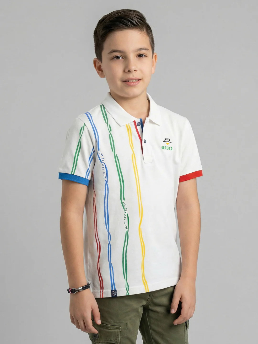 Boys White Printed Collar Half Sleeve T-Shirt - Image 3