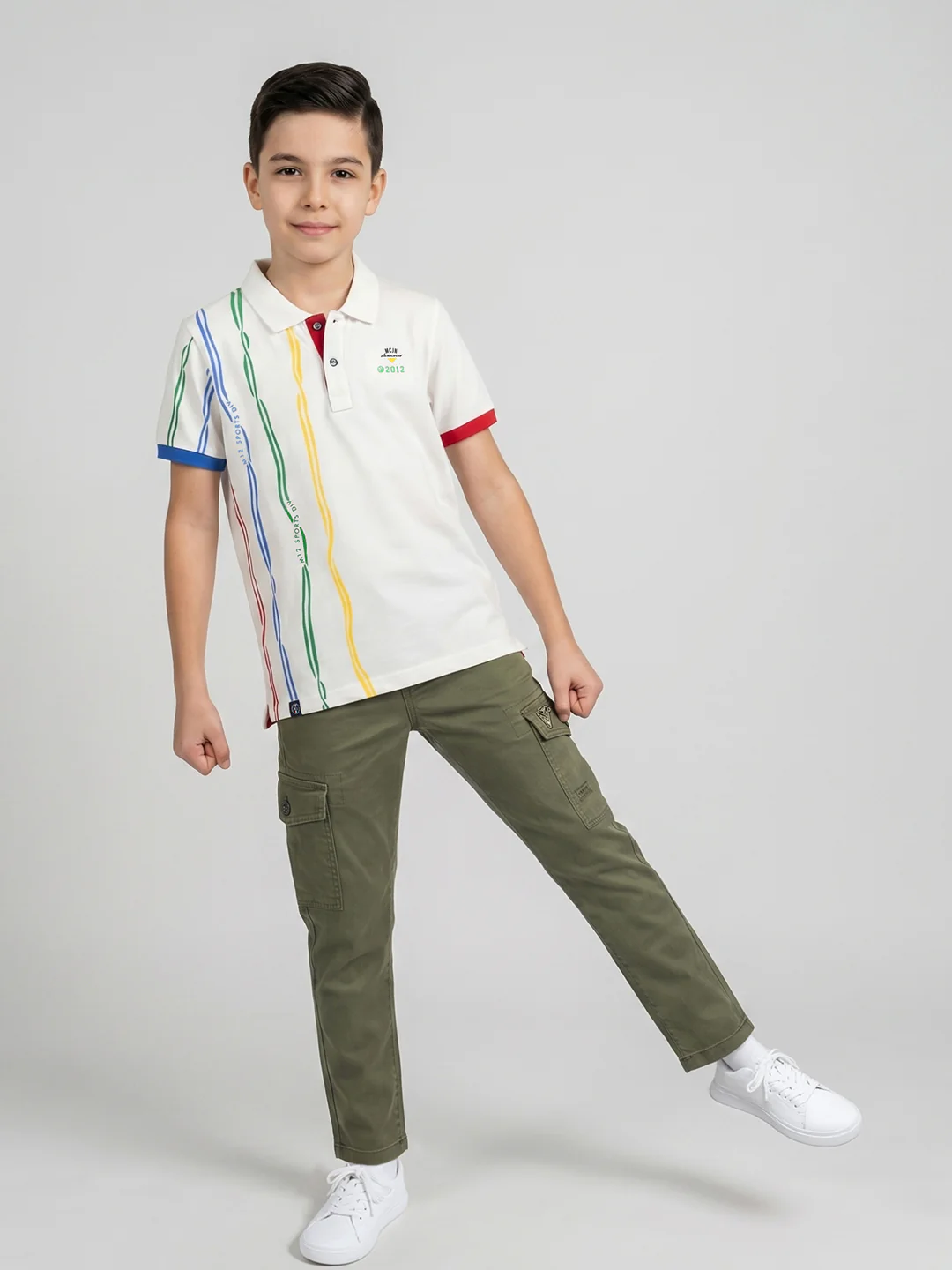 Boys White Printed Collar Half Sleeve T-Shirt - Image 5