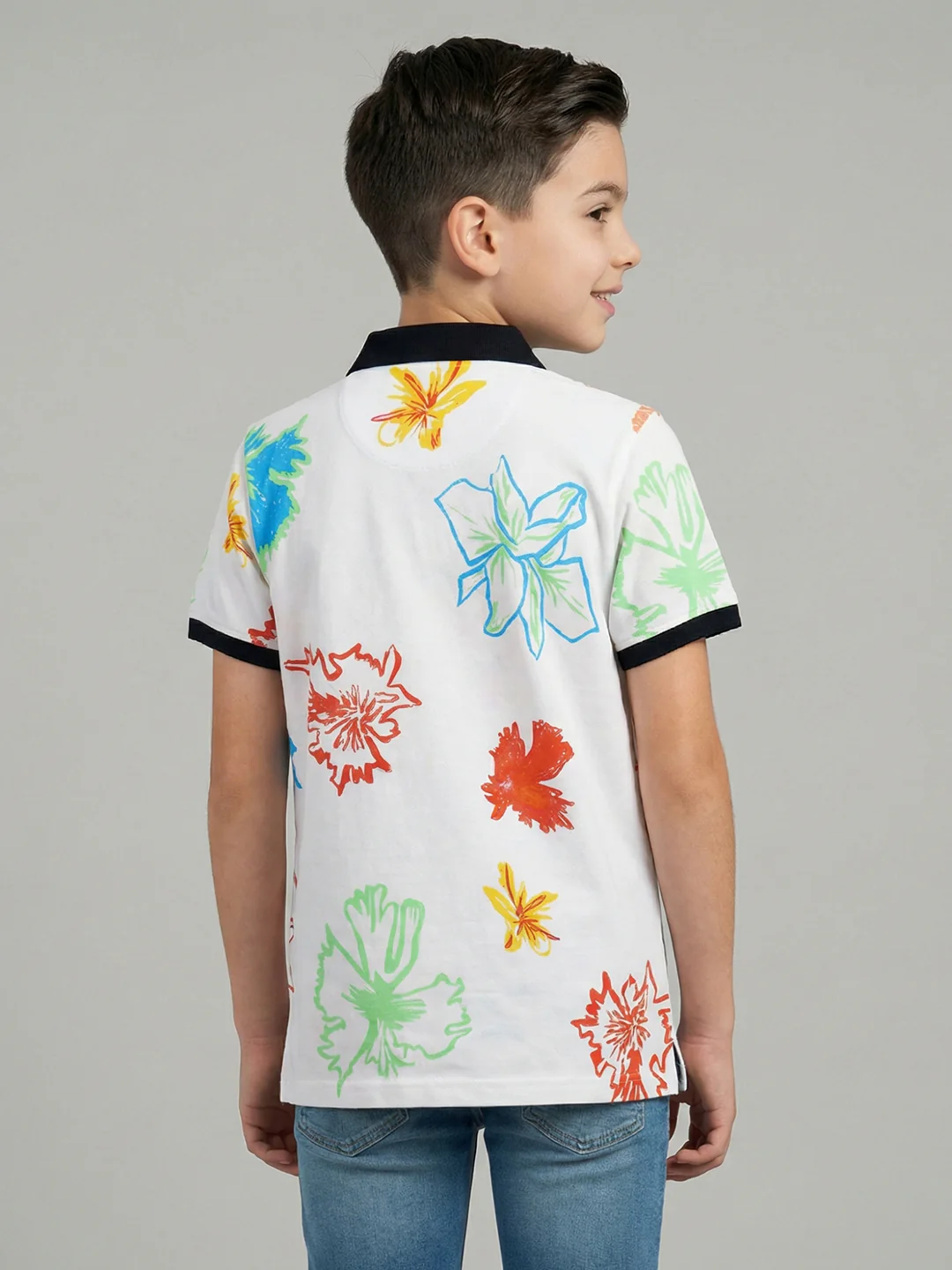 Boys White Printed Collar Half Sleeve T-Shirt - Image 3