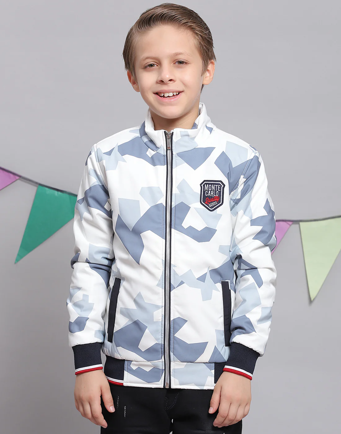 Boys White Printed Hooded Full Sleeve Boys Jacket - Image 4