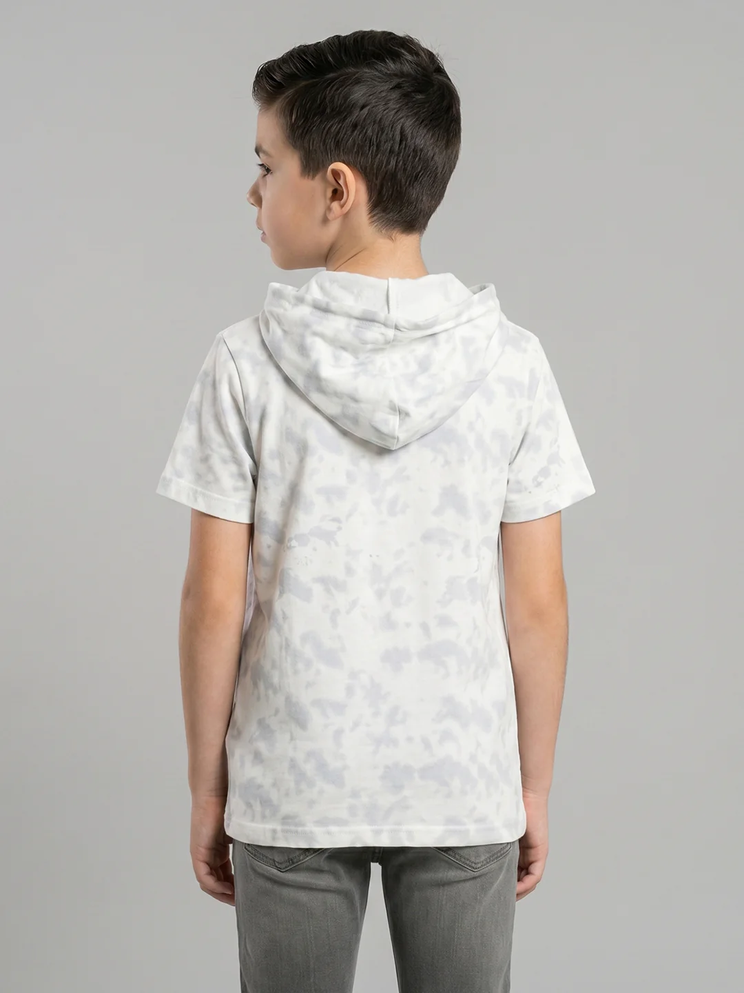 Boys White Printed Hooded Half Sleeve T-Shirt - Image 4