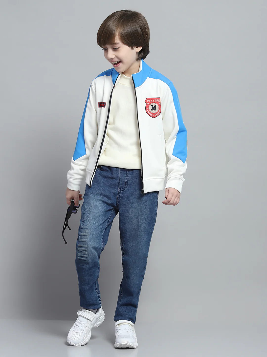 Boys White Printed Mock Neck Full Sleeve Sweatshirt - Image 2