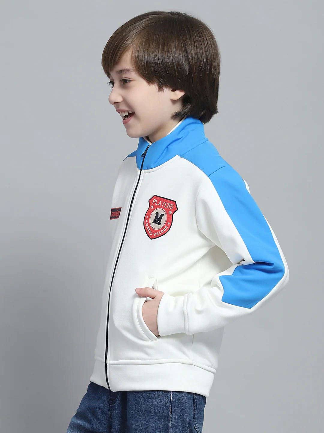 Boys White Printed Mock Neck Full Sleeve Sweatshirt - Image 3