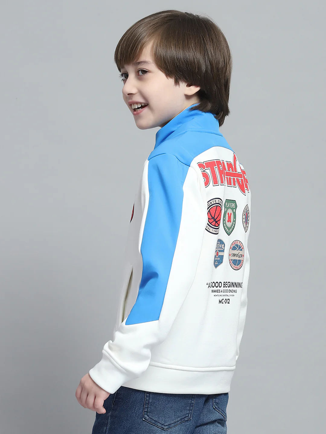 Boys White Printed Mock Neck Full Sleeve Sweatshirt - Image 5
