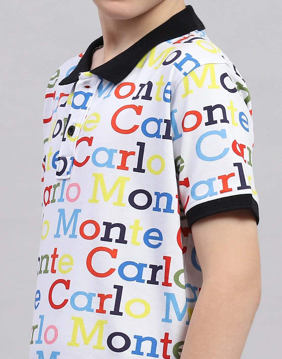 Boys White Printed Polo Collar Half Sleeve T-Shirt - Image 7