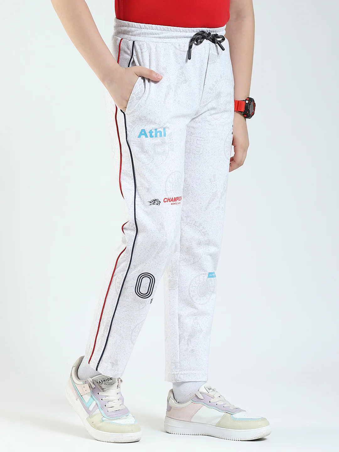 Boys White Printed Regular Fit Lower - Image 4