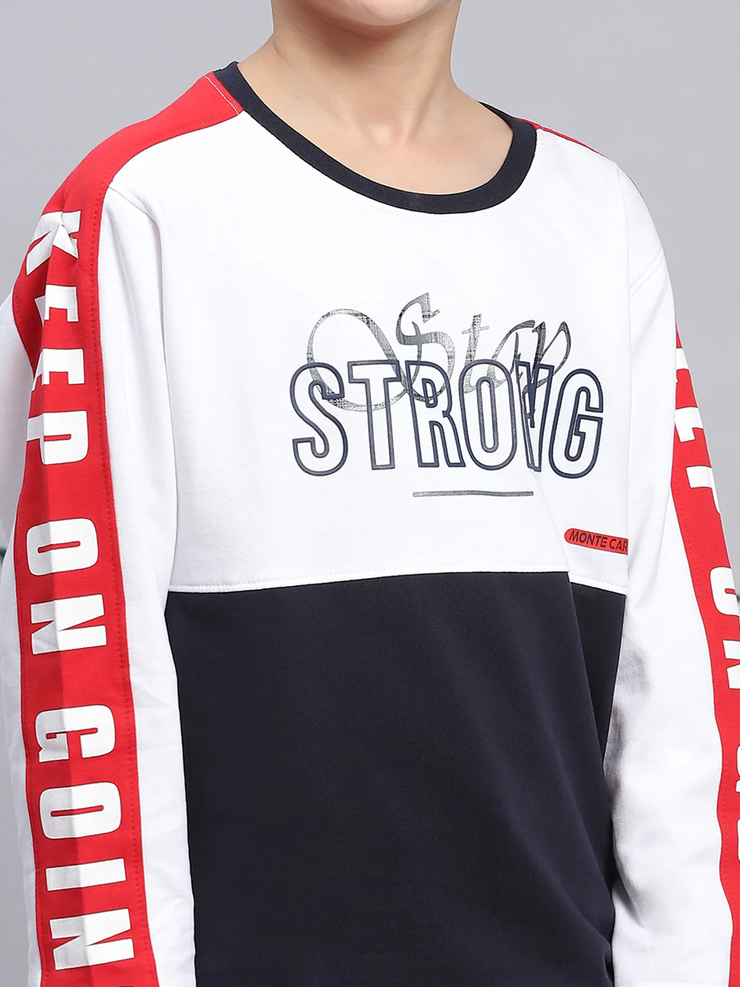 Boys White Printed Round Neck Full Sleeve Sweatshirt - Image 6